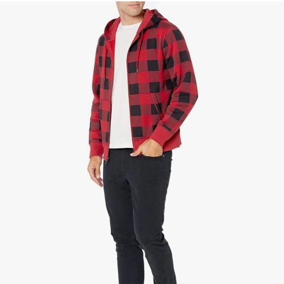 Red/black Buffalo plaid Full-Zip Hooded Fleece Sweatshirt - Picture 3 of 5